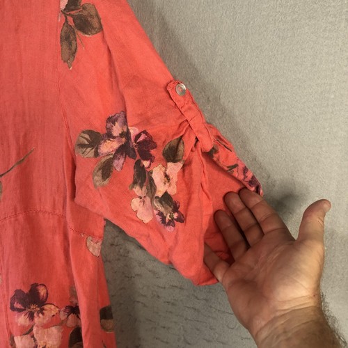 Vasna Dress Womens Extra Large Pink Floral 100% Linen Tunic Pockets Italy Boho - Picture 17 of 17