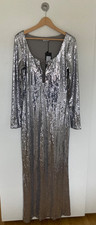PROM /EVENING. Silver sequin bodycon maxi dress. Long sleeves.Size 16.Brand New.