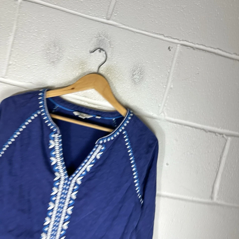 Boden Dress Womens Medium Blue Edie Kaftain Floral Embroidered Boho Tunic Beach* - Image 3 of 4