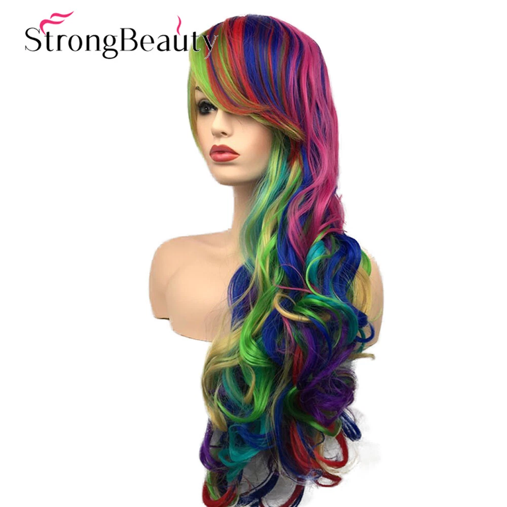 Long hair on sale rainbow wig