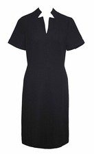 TOMMY HILFIGER 2 Dress Black Boucle Notch Neckline A Line Retro Mod Short Sleeve