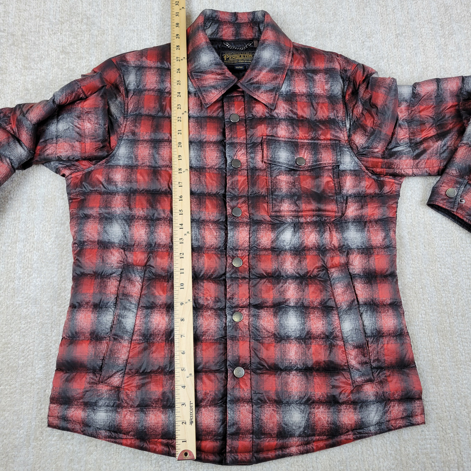 Pendleton Down Puffer Jacket Men M Red Black Buff… - image 5