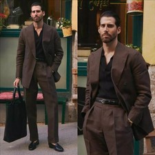 Men's Brown Double Breasted Blazer Peak Lapel Formal Tuxedos Wedding Prom Suit