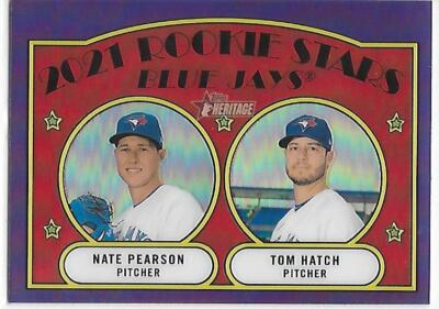 2021 Heritage Baseball Chrome Purple Refractors Tom Hatch/Nate Pearson Blue Jays