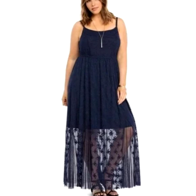 Womens Torrid Navy Blue Spaghetti Strap Lace Maxi Dress Size 0 12 Large  NWOT | eBay