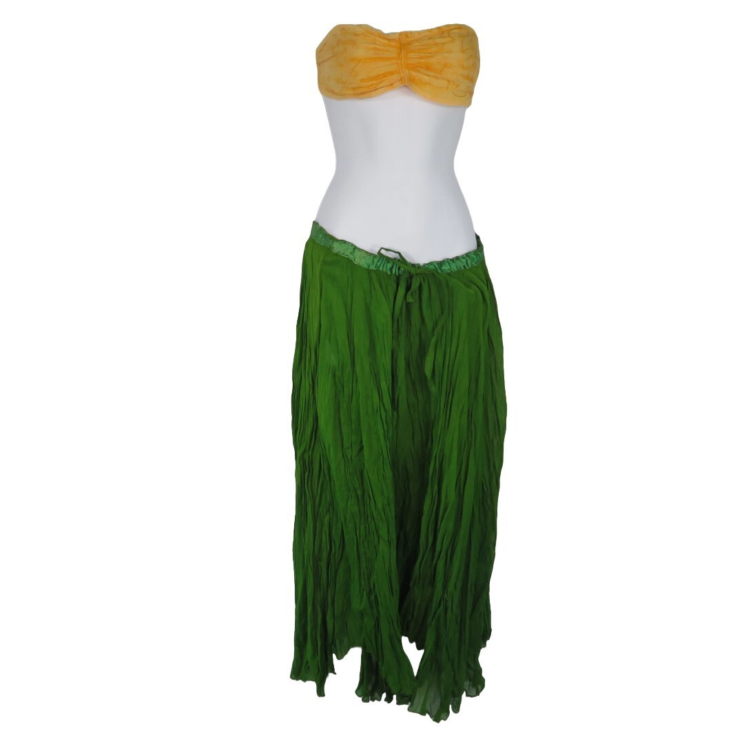 Green Voile Cotton Handmade Drawstring Skirt with Umbrella Coverup-image