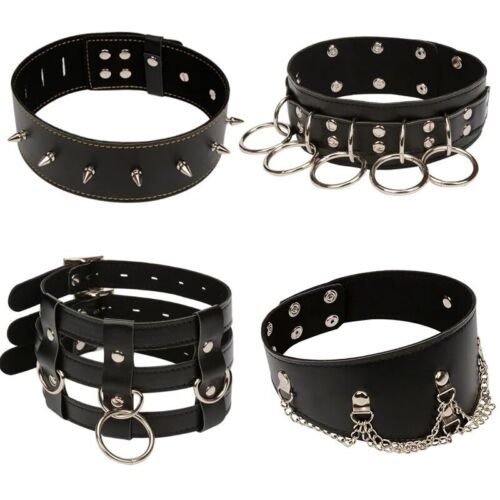 Collar Chain Pu Leather Collar Spike Rivet Choker Necklaces Slaves Couples - Afbeelding 1 van 11