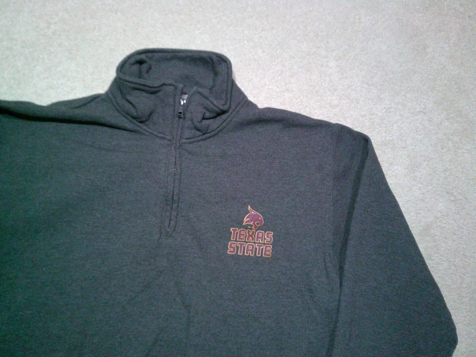 Texas State University Bobcats 1/4 Zip Pullover Mens Medium Gray Champion - Image 3 of 4