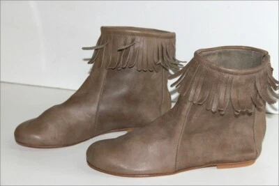 SANDRO Bottines Boots à Franges Cuir Marron Gabardine T 36 TBE - Photo 1/4