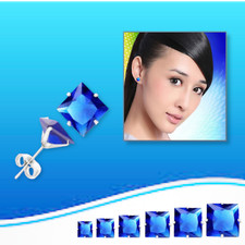 High Class Materials Blue Saphire Birthstone CZ Crystal Stainless Steel Earrings