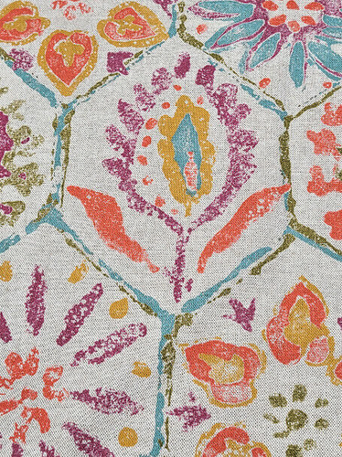 P Kaufmann Fabric Summer Breeze Outdoor Fabric Green Orange Teal 52x44 - Picture 4 of 5