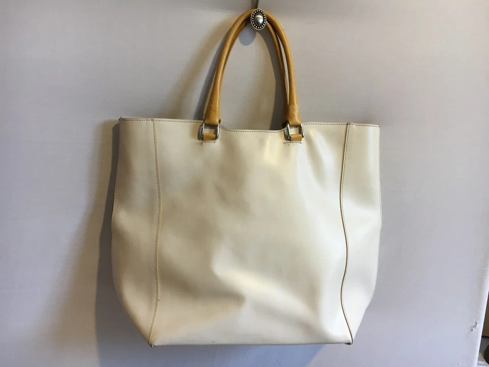 Mujer Nardelli Bolso de Mano de Cuero Crema Dorado Amarillo Correa para el Hombro Cierre Magnético Foto 3 de 4