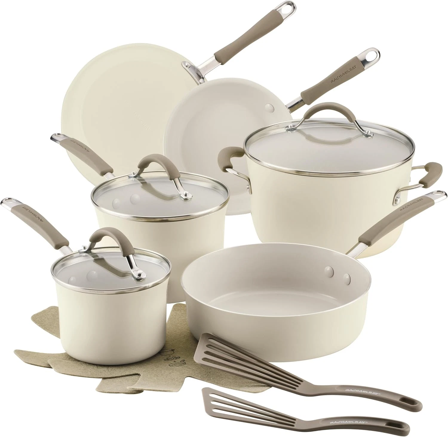 Cucina 13-Piece Nonstick Ceramic Cookware Set in Almond with Utensils