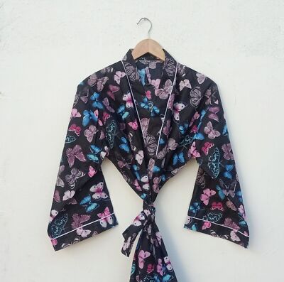 Schwarze Schmetterlings-Kimonos, indische Damenbekleidung, Nacht-Maxikleid,...