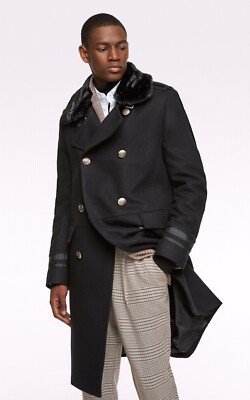 ZARA MEN WOOL BLEND DOUBLE BREASTED COAT SIZE M BLACK REF 6332/618
