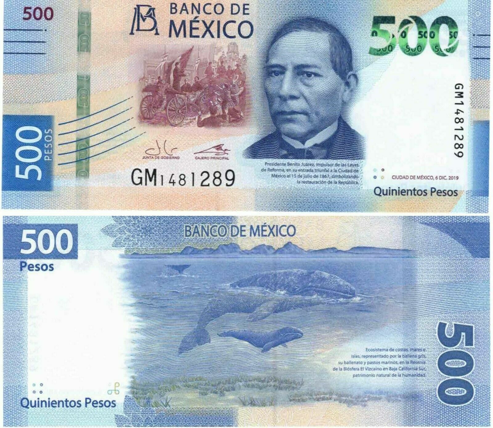500 PESOS MEXICO BILL 2019 - SHIPPING FREE Year-end annual account UNCIRCULATED Large special price