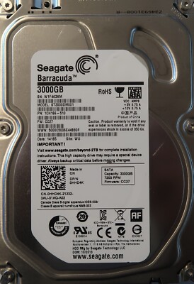 Seagate ST3000DM001 PN: 1CH166-510 CC27 Site Code: WU 3.0TB 3.5'' Sata hard drive