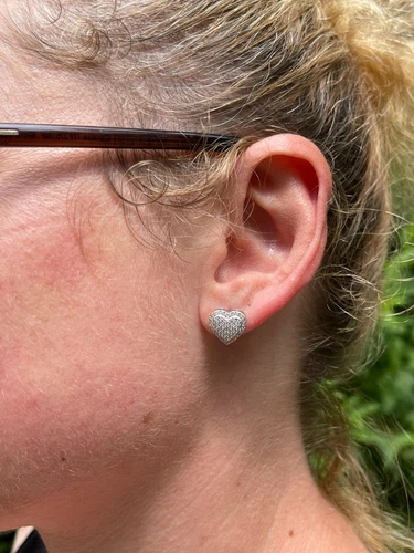 Solid 925 Sterling Silver Iced Heart Stud Earrings Simulated Diamonds Iced - Picture 8 of 11