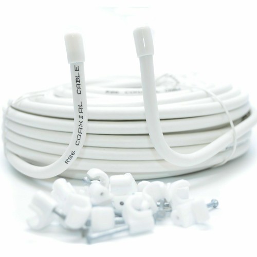 Cavo coassiale satellitare RG6 20m bianco cavo coassiale per TV Sky Plus HD & F + clip - Foto 2 di 12