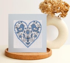 Blue Heart Card - Cross Stitch Kit - Scandinavian Style