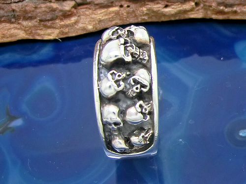 Anello Con Teschi 925 Argento Sterling Tgl 56 Teschio - Foto 3 di 5