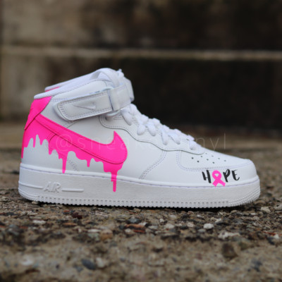 Customized Air Force 1 Mid Top Breast Cancer Awareness ''HOPE'' Sneaker Custom