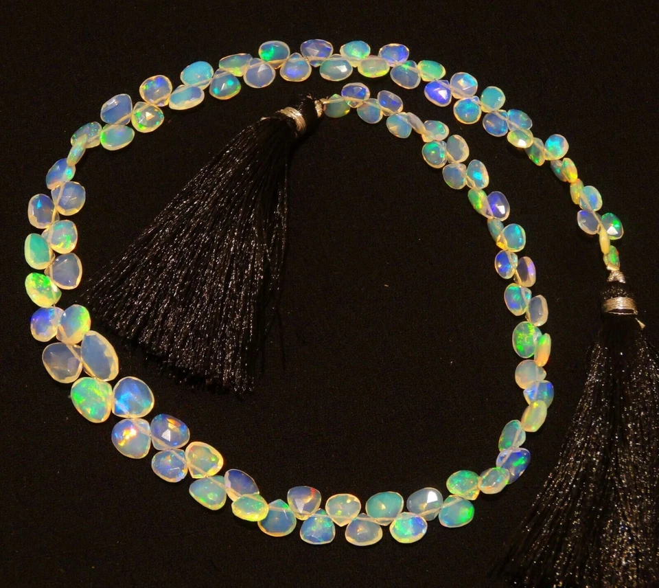 Natural Ethiopian Fire Opal Gem 5 to 8mm Size Faceted Heart Shape Briolette 14" - Image 3 of 4