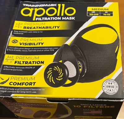 NEW Training Mask 600011 Apollo BLACK MEDIUM Filtration Feltration Mask
