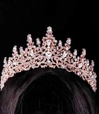 USA Rose gold Tiara Crown Princess bridal Real metal gems birthday queen gift