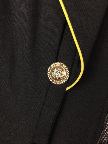 Haute Couture Trench Military Black Jacket Sz M Stretch Gold Buttons Zip Front - Picture 6 of 10