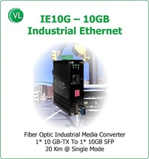 10 GB Industrial Ethernet Media Converter - 20 Km @ SFP SM Fiber Included