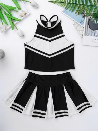 Kids Girls Cheer Leader Costume Cheerleading Outfit Tank Top and Skirt Socks Set - Picture 142 of 195