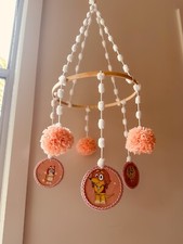 Handmade Bluey Characters Baby Mobile White And Coral Pink