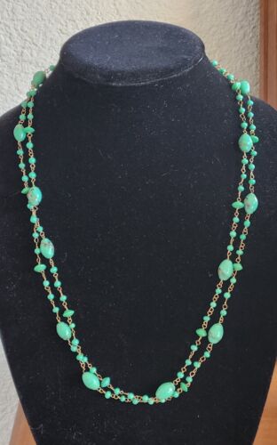 Vintage Green Glass Bead Necklace 25" - image 1