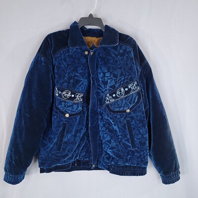 Hi-Class By Giraffe Men's Velvet Bomber Jacket Faux Fur Lining Blue Size L(48)