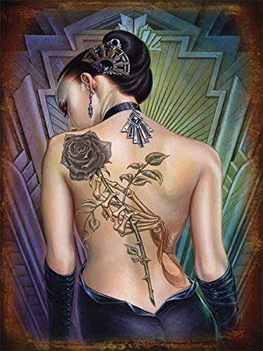 Rose de Folies, Girl Tattoo Art Deco Gothic jewelery Ink, Medium Metal Tin Sign - Zdjęcie 1 z 1