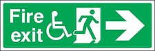 Emergency sign Fire exit directional right arrow with disabled symbol sign