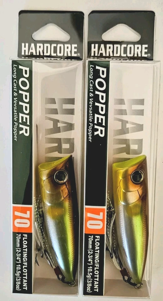 (Juego de 2) Señuelos Duel Hardcore Popper 70F Topwater 3/8oz 2-3/4" Metálicos Ght Ayu Foto 2 de 4