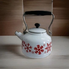 Vintage Chantel Snowflake Tea Kettle Enamel Carbon Steel Whistling