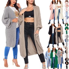 Image of Ladies Oversized Chunky Knitted Cardigan Cosy Balloon Sleeve Long Maxi Warm Wear