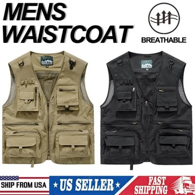 Mens Fishing Vest Outdoor Hiking Jacket Sports Waistcoat Breathable Quick Drying