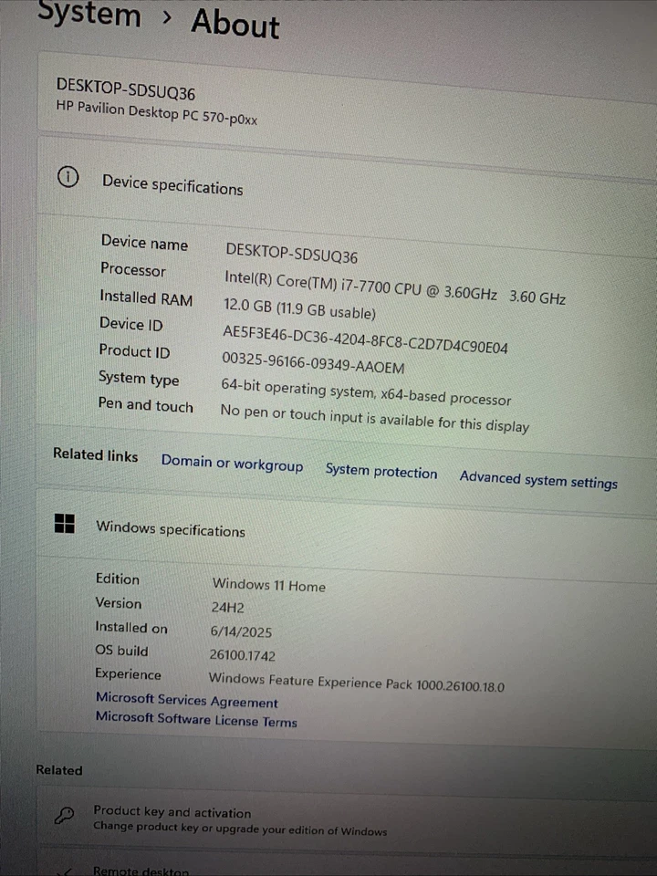 Disco rígido HP Pavilion Desktop 570-p030 i7-7700 12GB RAM 1TB Win11 - Imagem 2 de 4