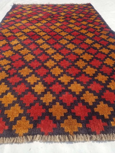 Authentic Hand Knotted Afghan Balouch Wool Area Rug 129x84cms