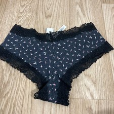 Victoria's Secret Pink Cheeky Panty Womens Medium Gray Floral New Lace 11246708