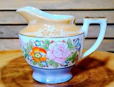 octagonal hand-painted Vintage Japanese Lusterware Octagonal Pitcher with Hand-Painted Cottage & Floral Scene — listing 5