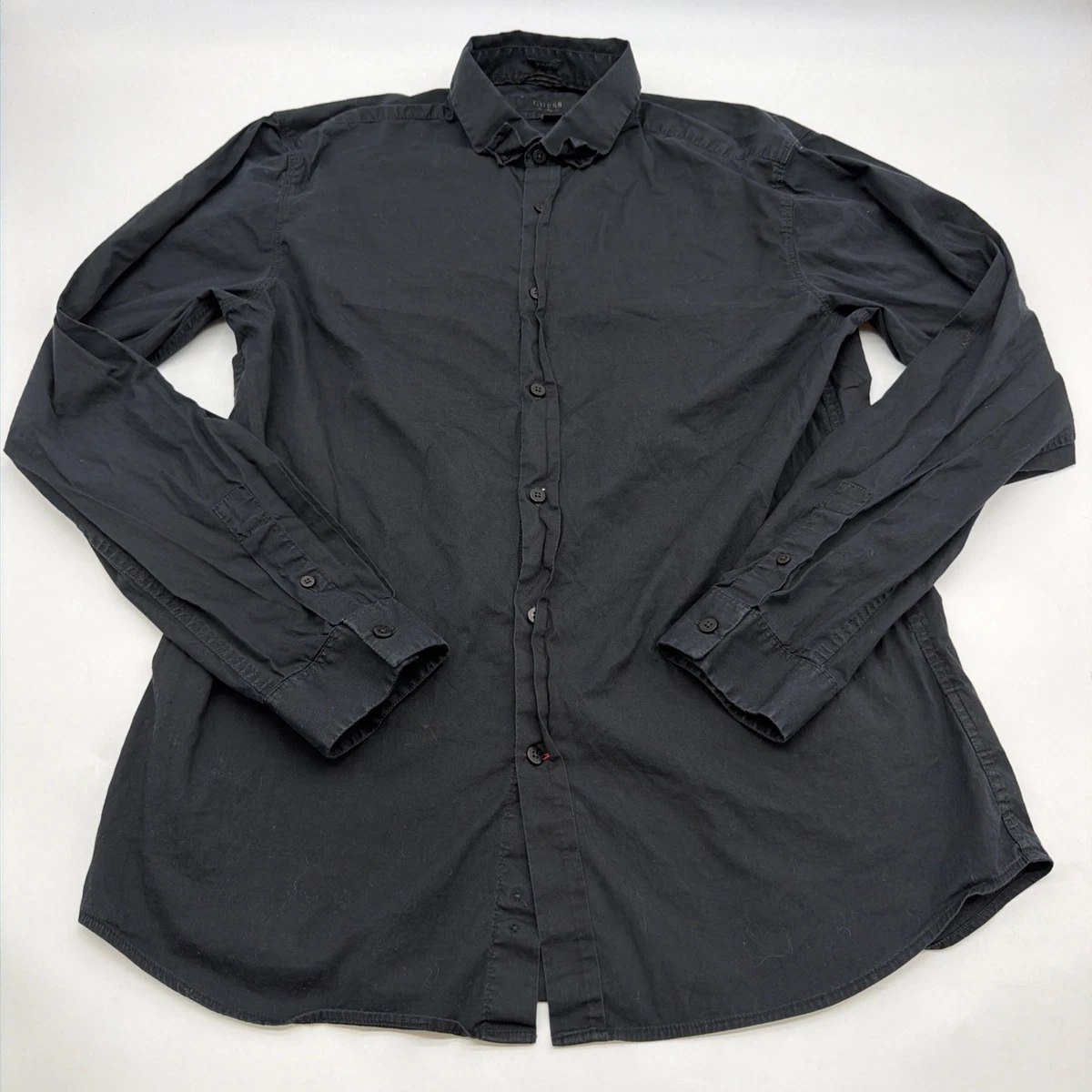 Camisa Guess ajustada con botones para hombre L negra logotipo .#45017