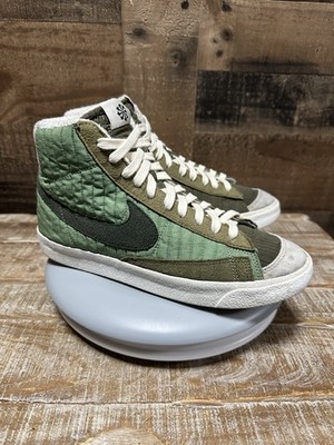 Nike Blazer Mid QS Patchwork Green Suede Canvas Sneakers DQ5216-331 Youth 7