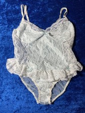 Vintage Frilly Lace Mesh Bodysuit Teddy Lingerie Pastel Coquette Bows Size Med