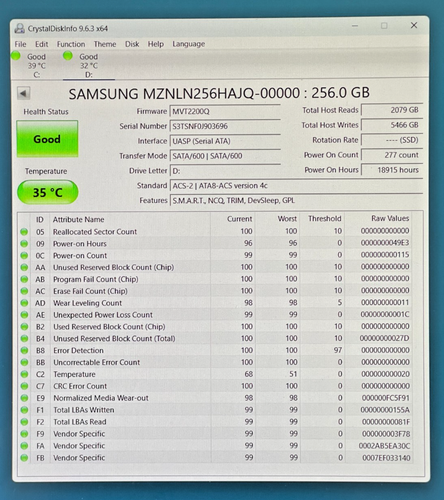 Samsung PM871b 256GB M.2 SATA 6Gbps M.2 2280 MZNLN256HAJQ USED in Great Health - Picture 5 of 5