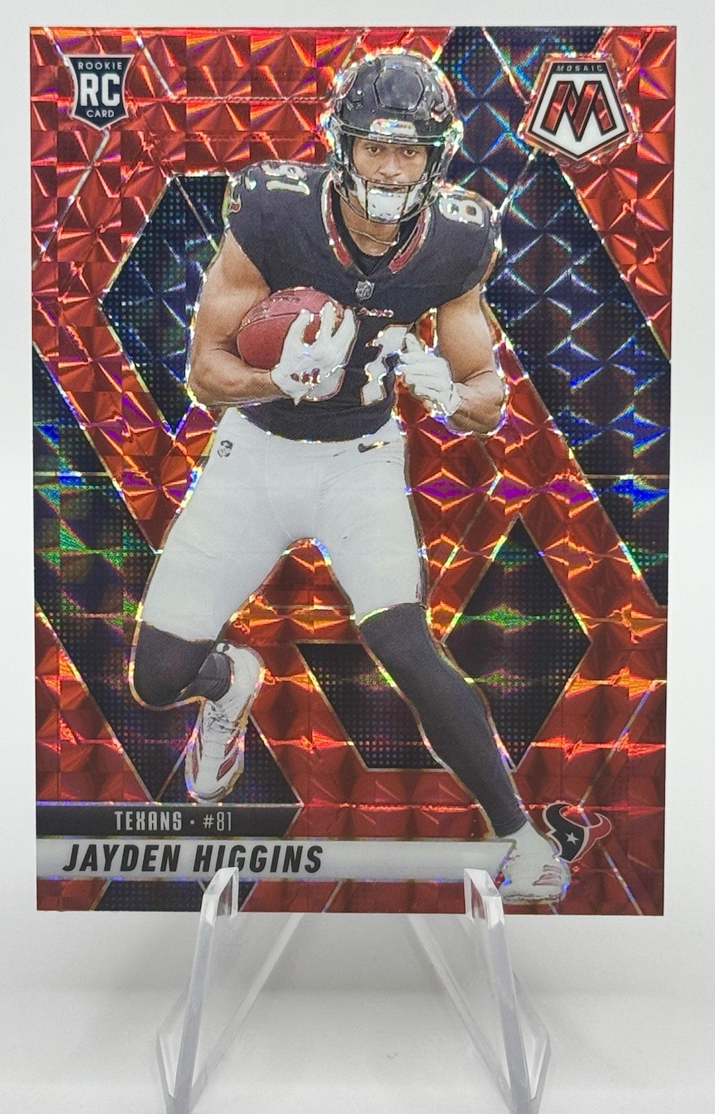 2025 Panini Mosaic Jayden Higgins RC Rookie Red Mosaic Prizm #346 Texans